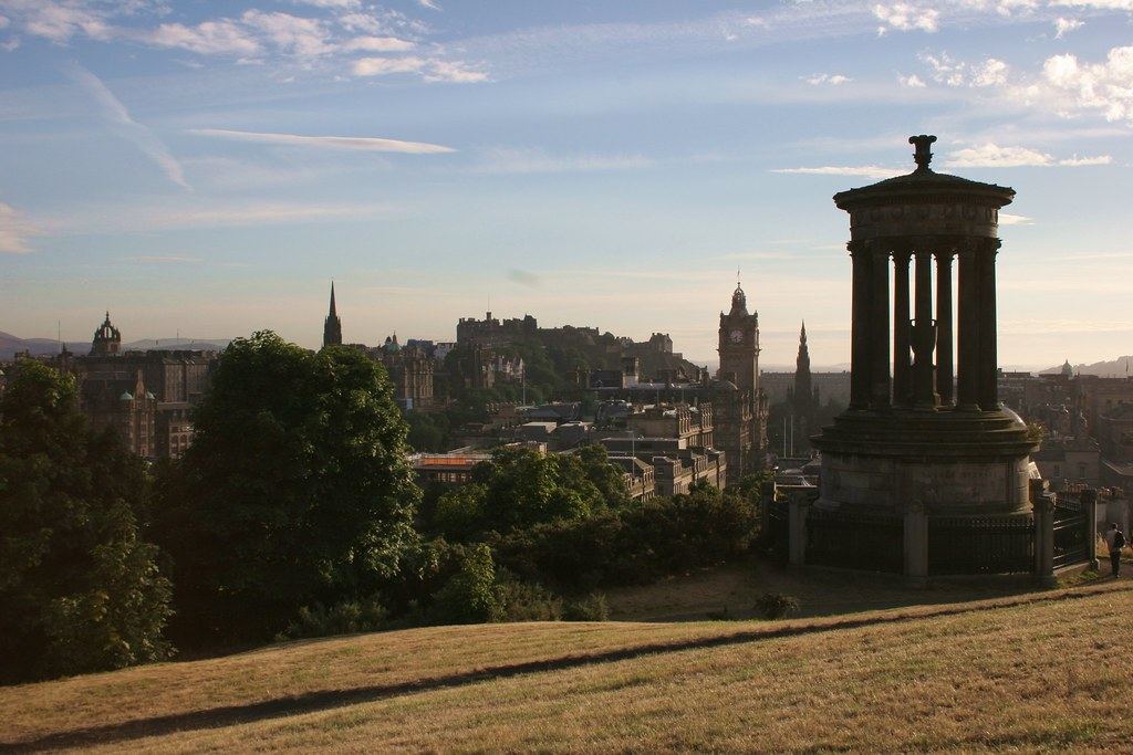 Edinburgh skyline with the castle silhouetted at sunset